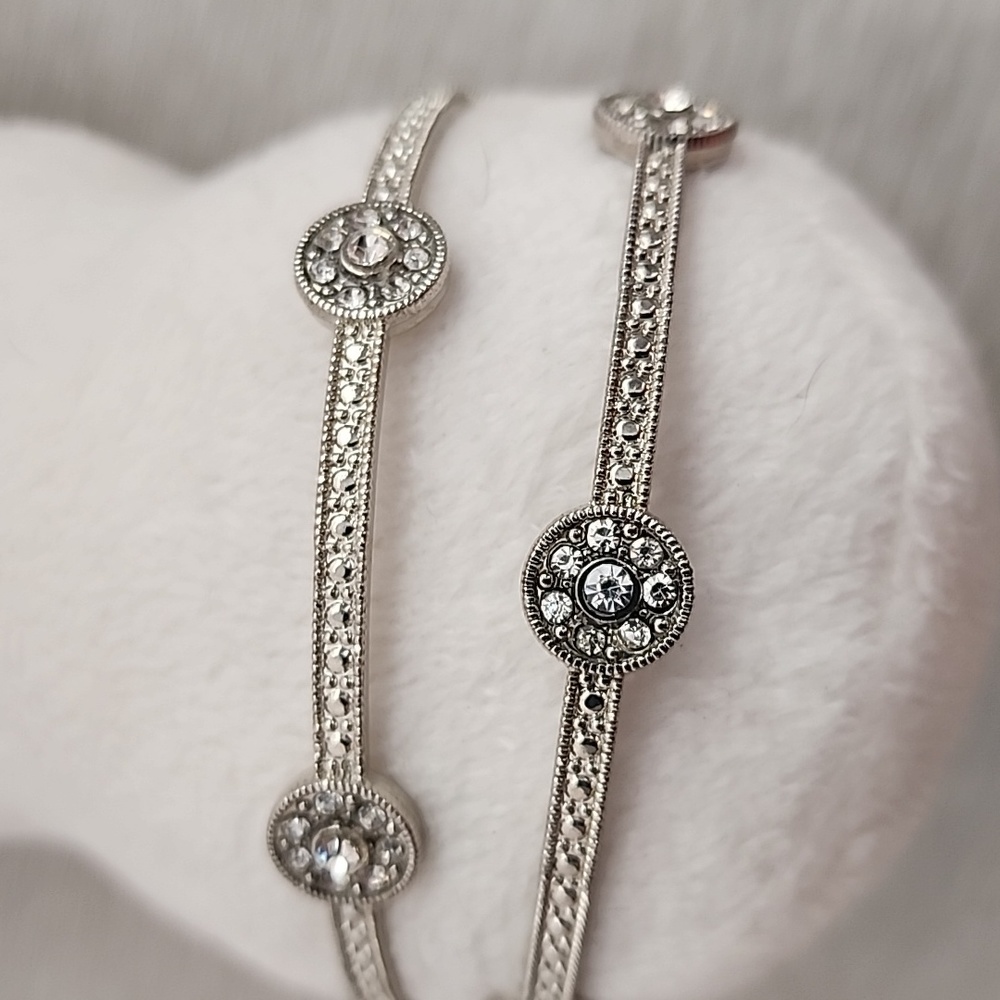 Silvertone and Rhinestone Bangle Bracelets (pair) - Picture 2 of 3